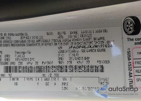 2018 Ford Fiesta Se z USA, uszkodzony, nr VIN 3FADP4EJXJM127624